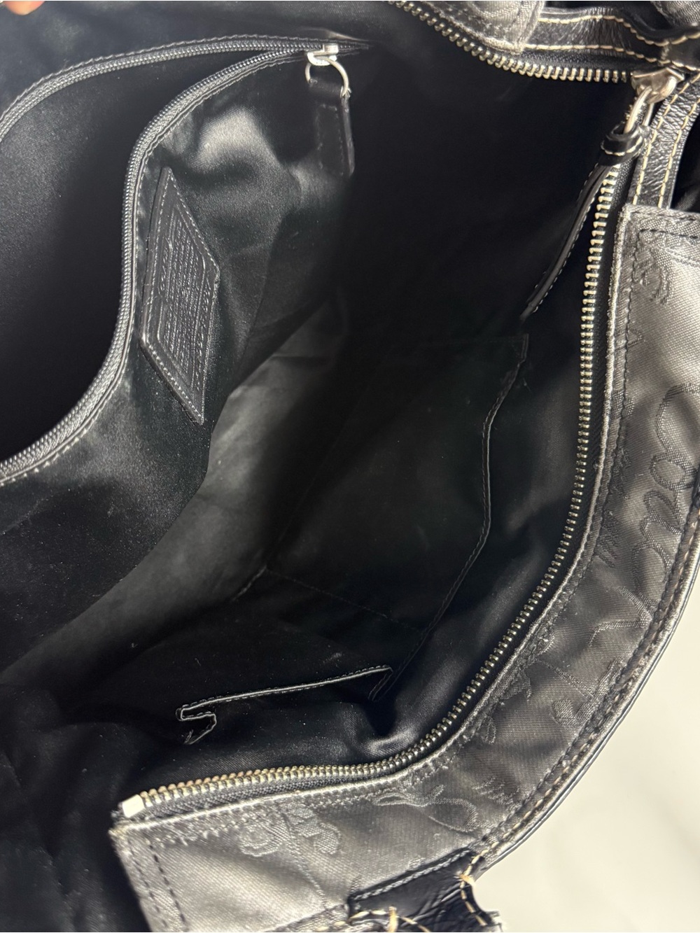 Coach Horse & Carriage Satin Jacquard Logo Tote Shoulder Bag Silver Gray Black - Picture 6 of 10